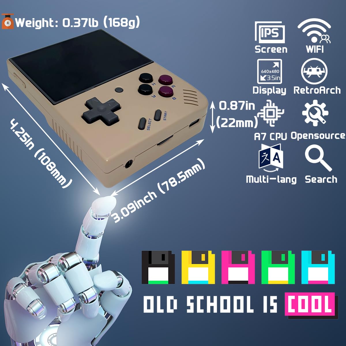 Fingerevo Miyoo Mini Plus Handheld Game Console 3.5-Inch 640 * 480 Ips Screen 3000Mah Miyoo-Mini+ With Portable Case Retro Gray