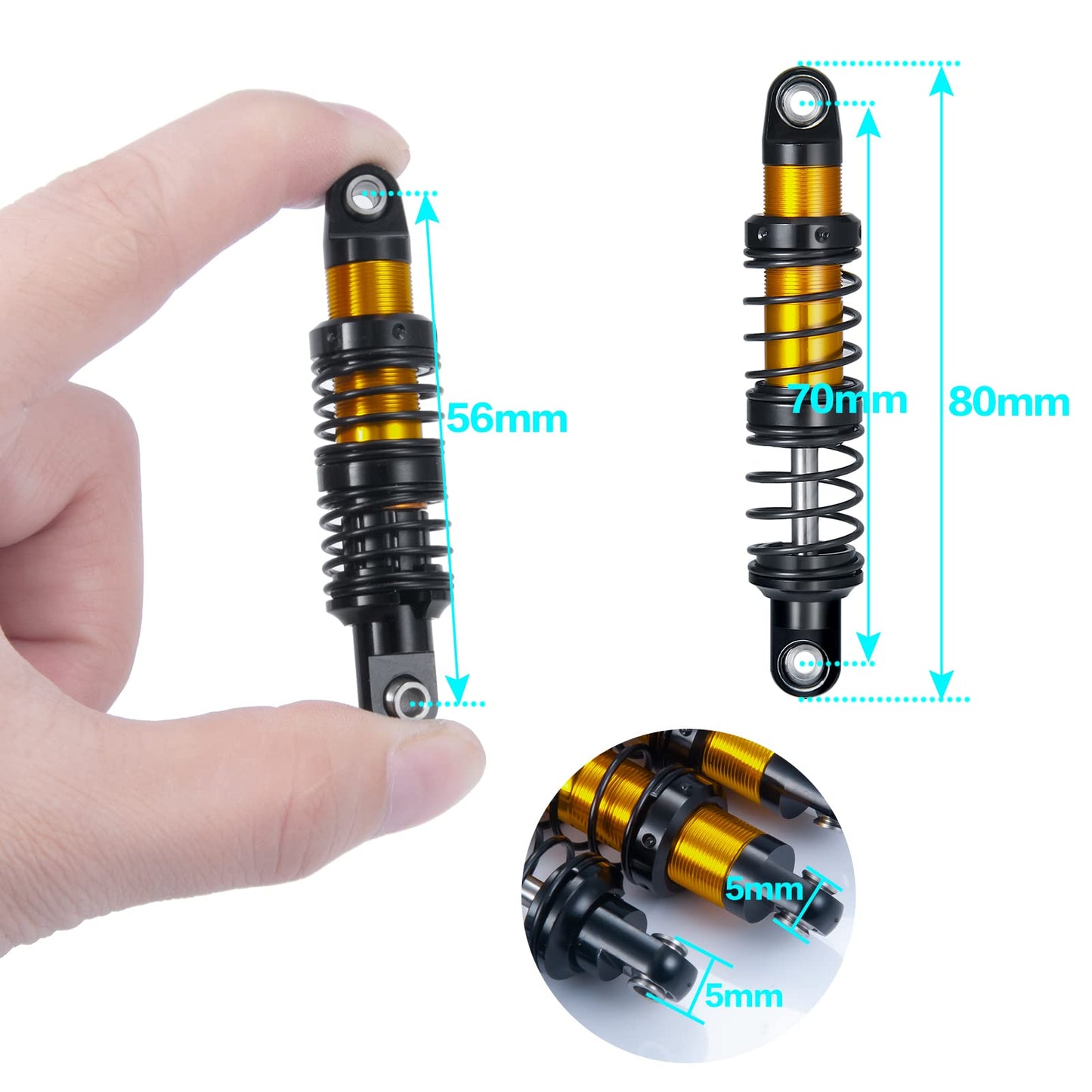 Que-T 4Pcs Aluminum Alloy Rc Shock Absorber For Axial Scx10 90046 D90 Trx4 Wraith 1/10 Crawler Car (70Mm)