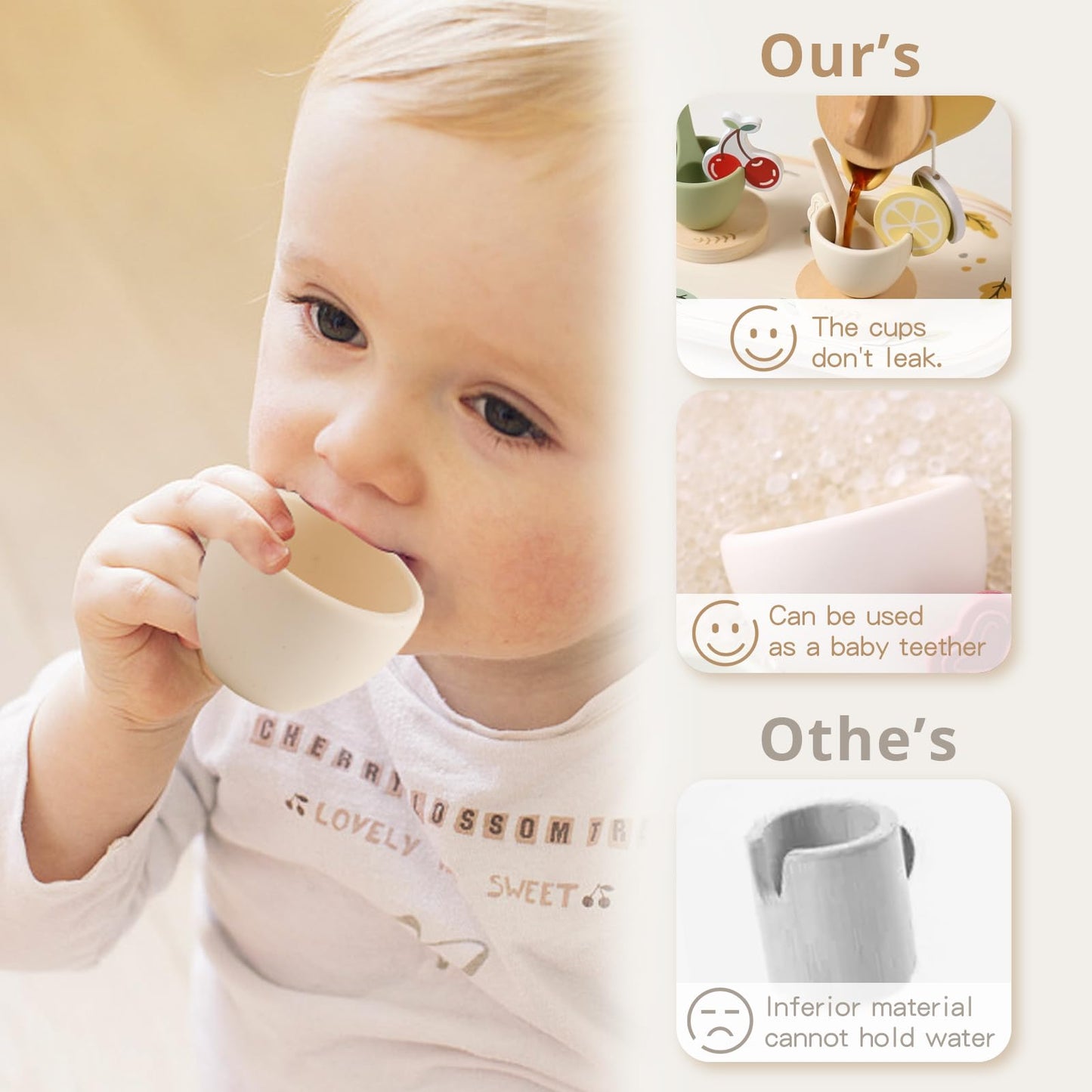 Tea Party Set for Kids - Wooden Tea Set for Little Girls 15PCS Silicone Toddler Tea Set Kitchen Accessories Pretend Play Toy Tea
