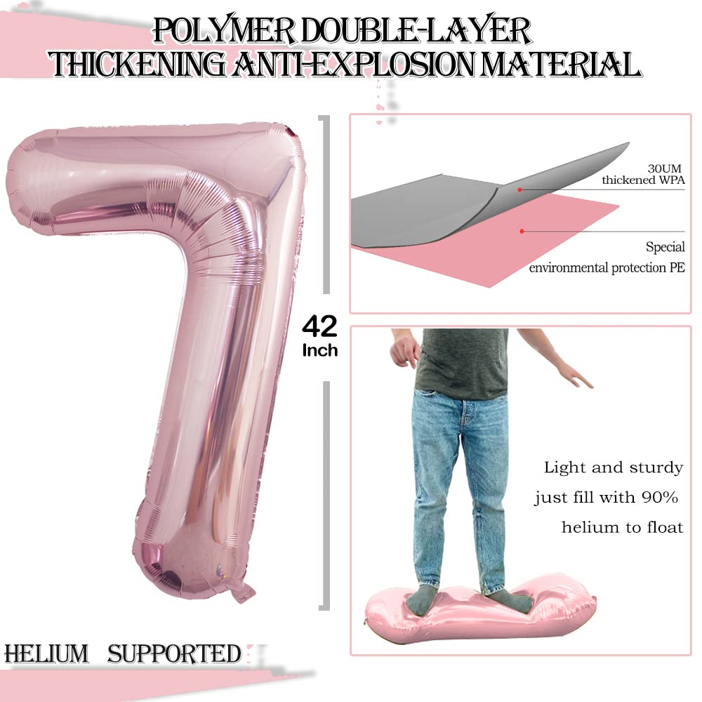 Goer Rose Gold Foil Balloons Number 7,Huge Number Balloons For 7Th Birthday Party Supplies Anniversary Decorations(3 Pcs,42 Inch,32 Inc,16Inch)