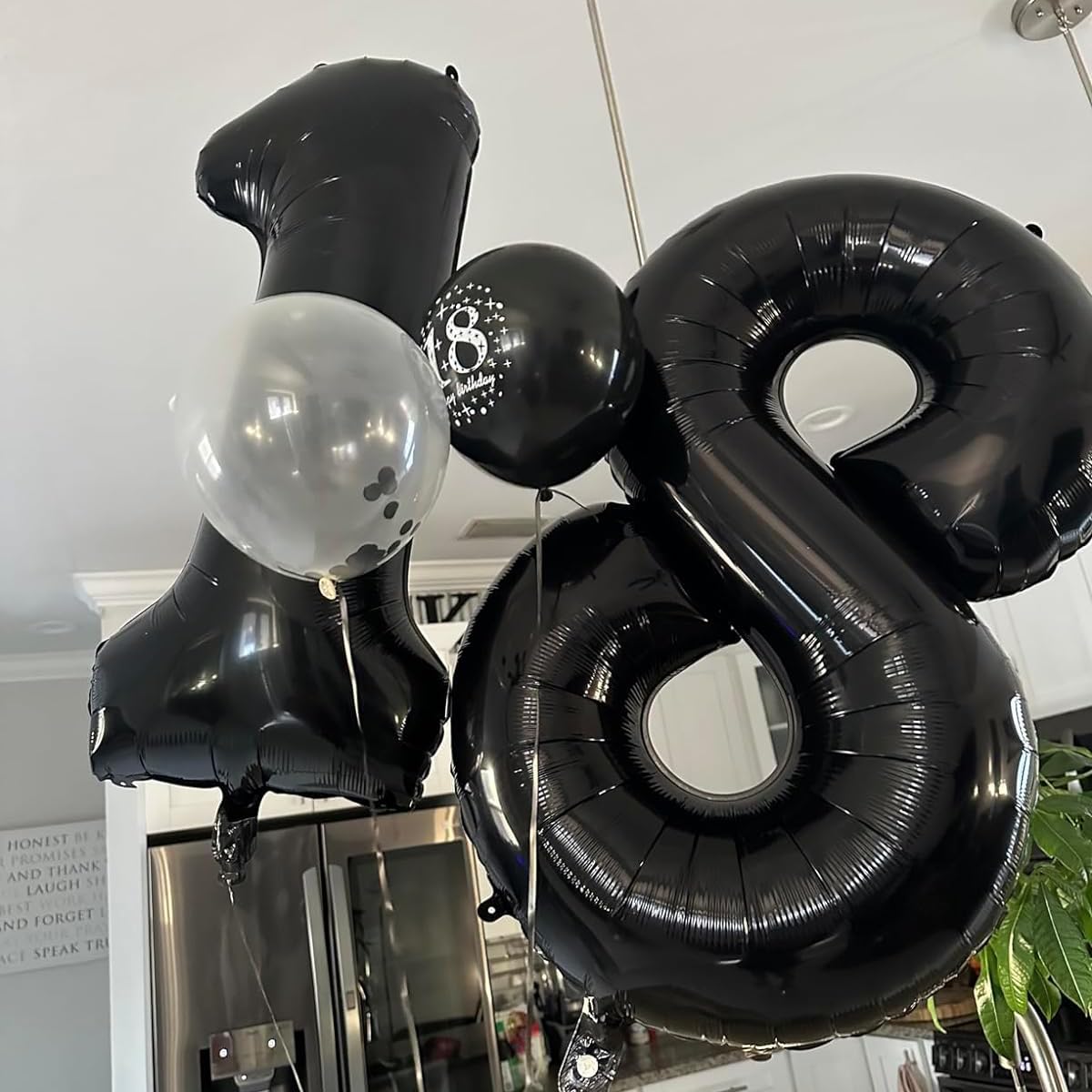 Paticool 18 Number Balloon Black, 40 Inch Large 18/81 Number Foil Mylar Balloons For 18Th Birthday Party Celebration Decorations