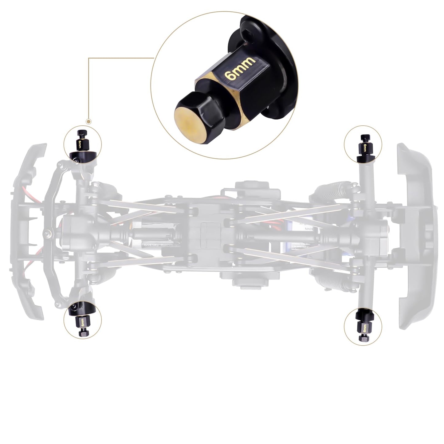 HobbyPark Brass Hex Extension 6mm for TRX4M RC Crawler - Wheel Hex Hubs Extenders & Offset Spacers Replacement of 9750