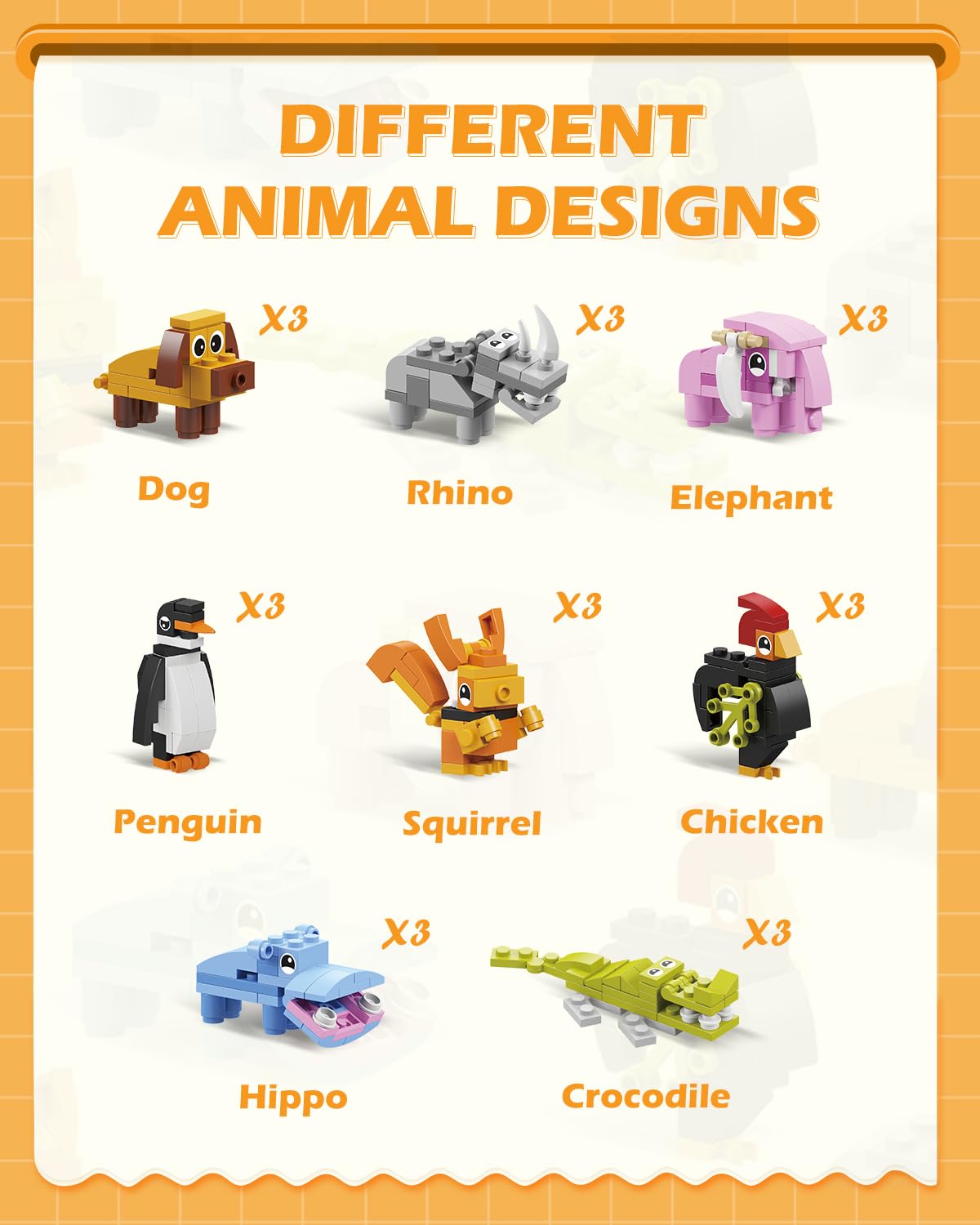 24 Pack Prefilled Valentine'S Animal Figure Building Blocks - Ideal For Classroom Exchange, Party Favors, Valentine Party Favor,