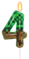 4th Pixel Miner Birthday Candles, Pixels Cake Topper for Boys Girls, TNT Themed Birthday Decorations Party Supplies (Number 4)