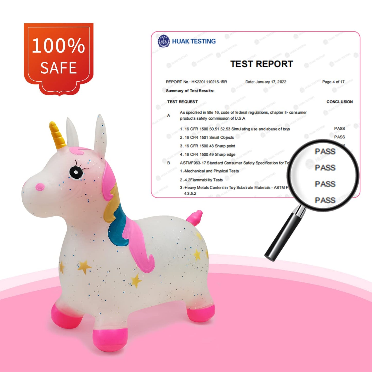 Hotmax Transparent Glittery Bouncy Horse, Inflatable Bouncing Animal Hopper For Toddlers Or Kids, Ride On Rubber Jumping Toys For Boy Or Girl Birthday Gift (Pink Unicorn)