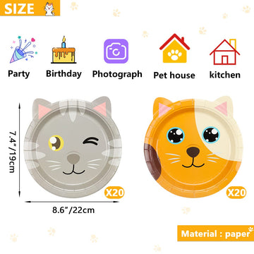 QUERICKY Cat Shaped Dinner Plates, Cat Birthday Party Disposable Plates, Cat Themed Party Tableware for Birthday, Party, Baby Sh