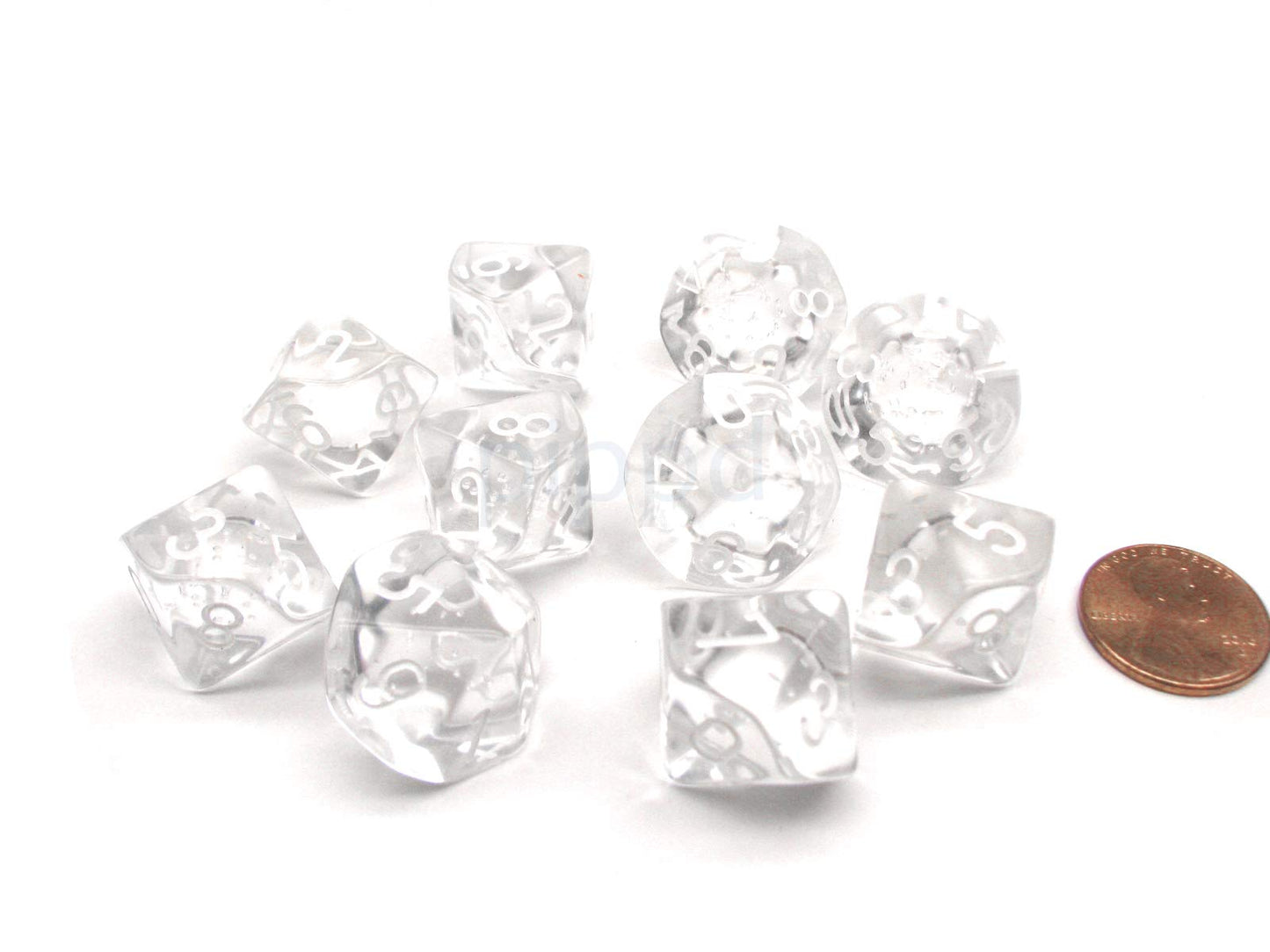 chessex Manufacturing cHX23271 D10 clamshell Board game - Translucent clear with White - 10 Piece
