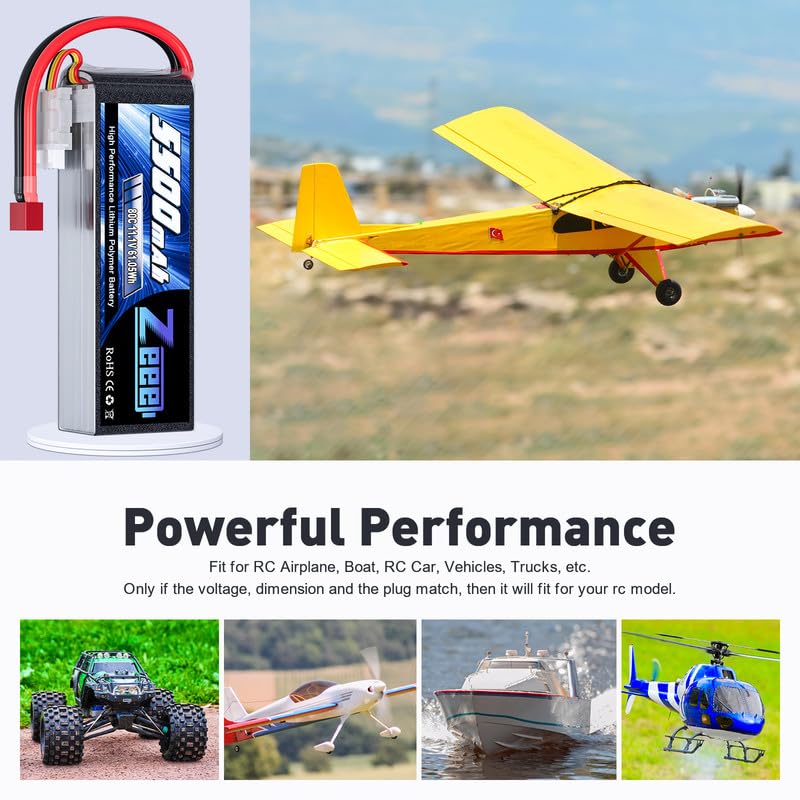 Zeee 3S Lipo Battery 5500mAh 11.1V 80C with Deans T Connector Soft Pack Battery for Airplane Helicopter F450 Quadcopter Car Truc