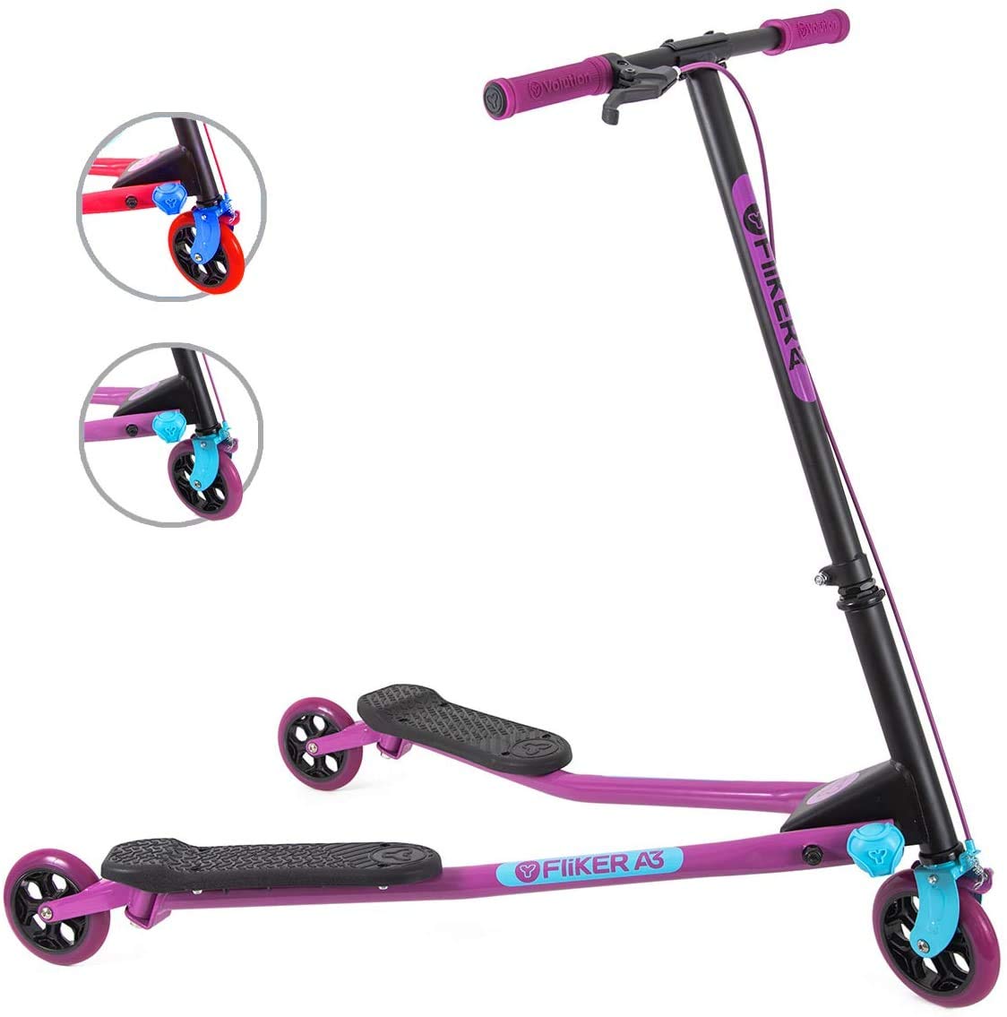 Yvolution Y Fliker Air A3 Scooter 3 Wheels Foldale Wiggle Scooter Self-Propelling Drifting Scooter For Boys And Girls Age 7+ Years (Purple 2020)