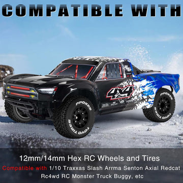 GLOBACT 12mm/14mm Hex RC Wheels and Tires RC Truck Tires for 1/10 Slash 2WD 4  4 Arrma Senton Axial Losi Redcat Rc4wd Hex Detach
