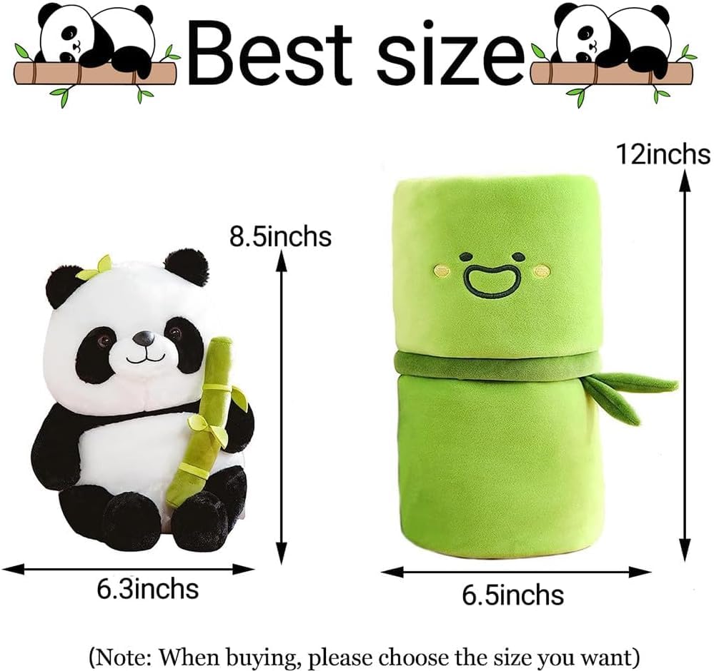 Storescent Cute Panda Plush With Bamboo, Kawaii Soft Panda In Bamboo Stuffed Animals Toy, Plushies Doll Gifts For Kids Girls Boy
