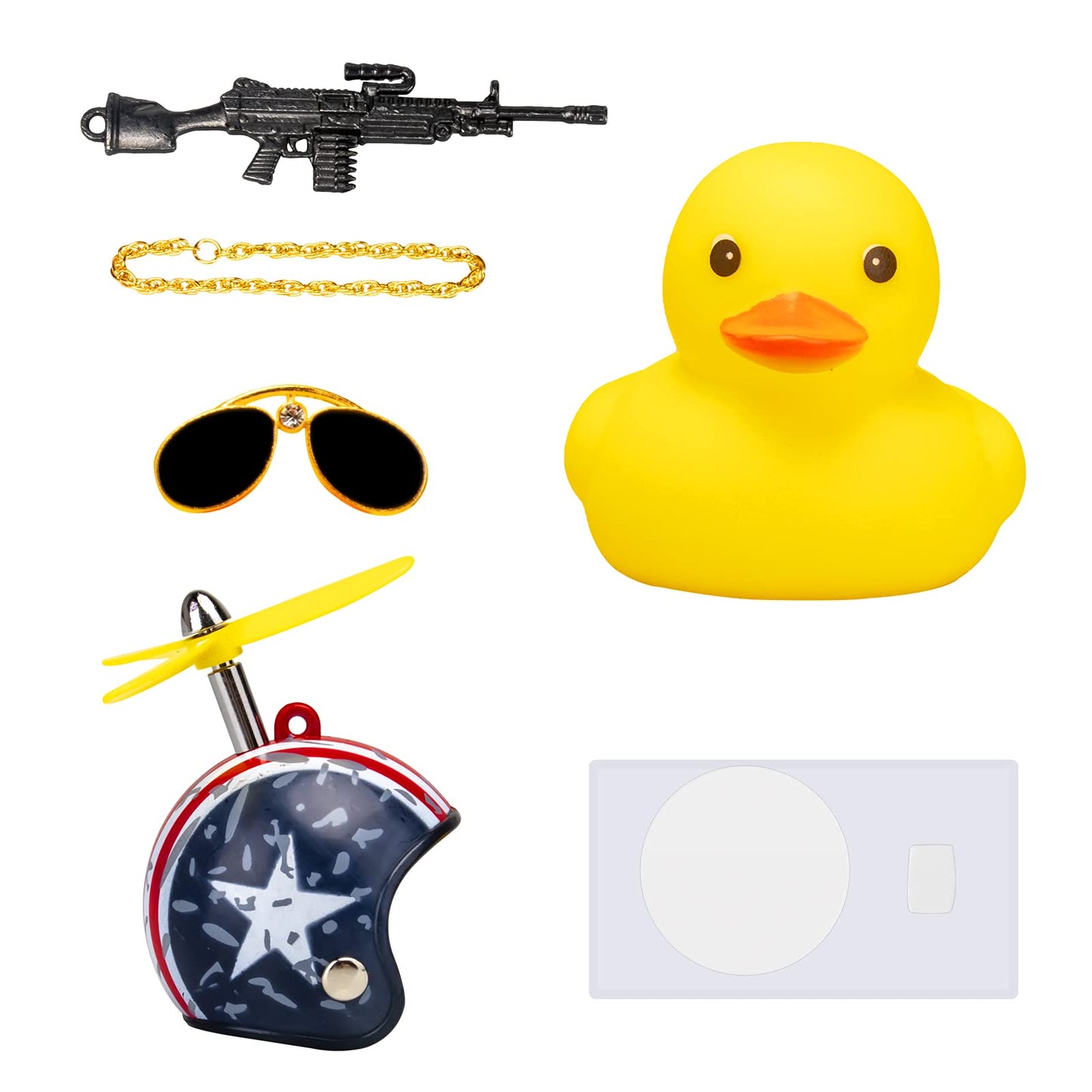 Wonuu Rubber Yellow Duck Car Ornaments Cool Duck Car Dashboard Decorations With Propeller Helmet Sunglasses (Stars&Stripes-Yello