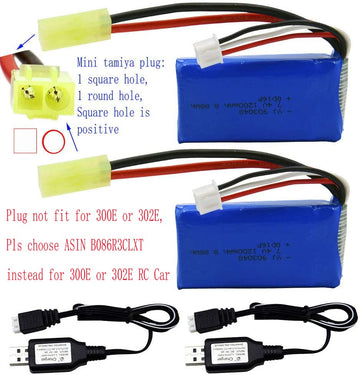 Blomiky 2 Pack 7.4V 1200mAh 8.88Wh Li-PO Battery and 2 USB Charger Cable Replacement for 1/18 Scale 9310 9300 9301E 9302E 9303E