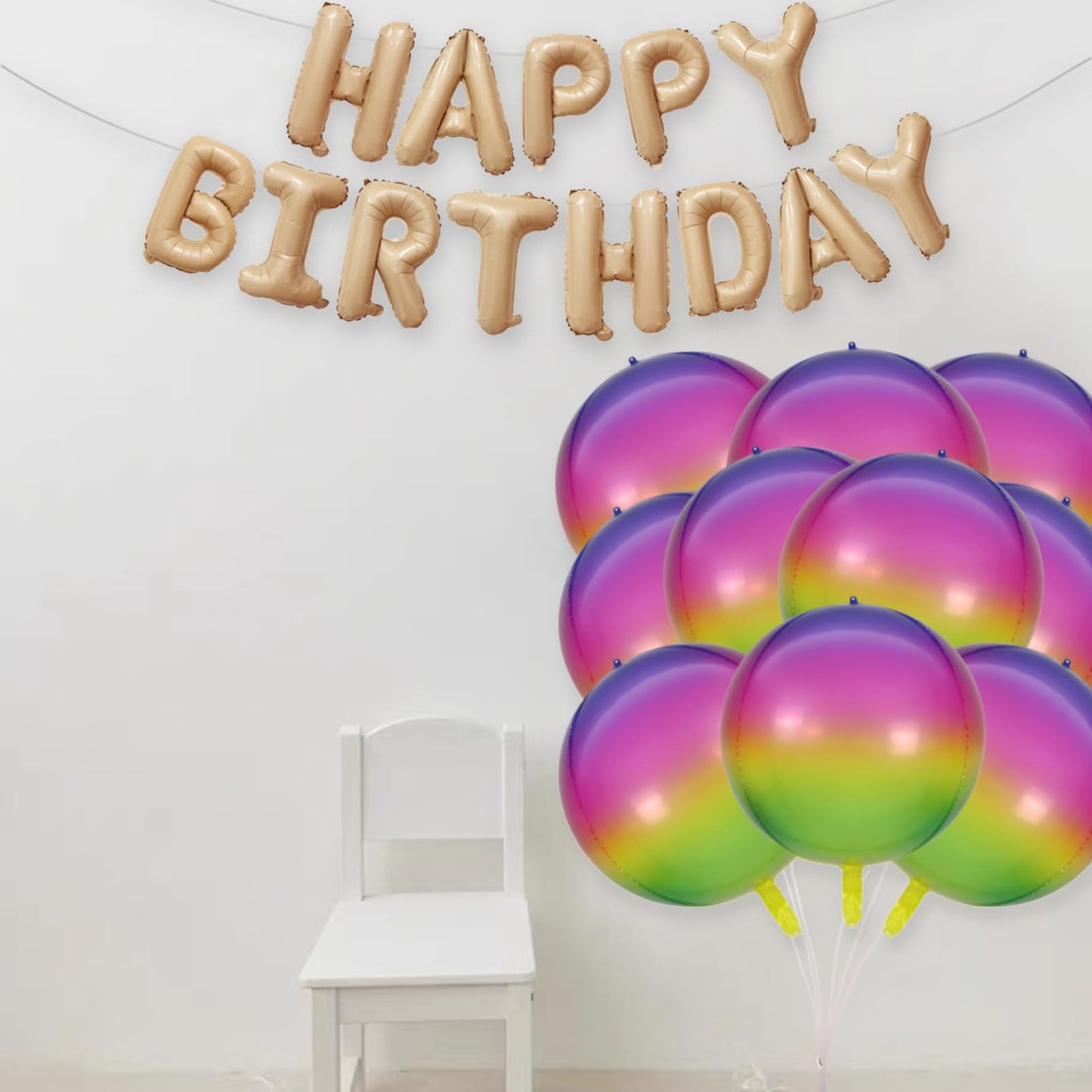 Rainbow Balloons, 10 Pcs 22 Inch 4D Gradient Mylar Foil Balloons Rainbow Party Decorations Round Sphere Foil Balloon, Great For