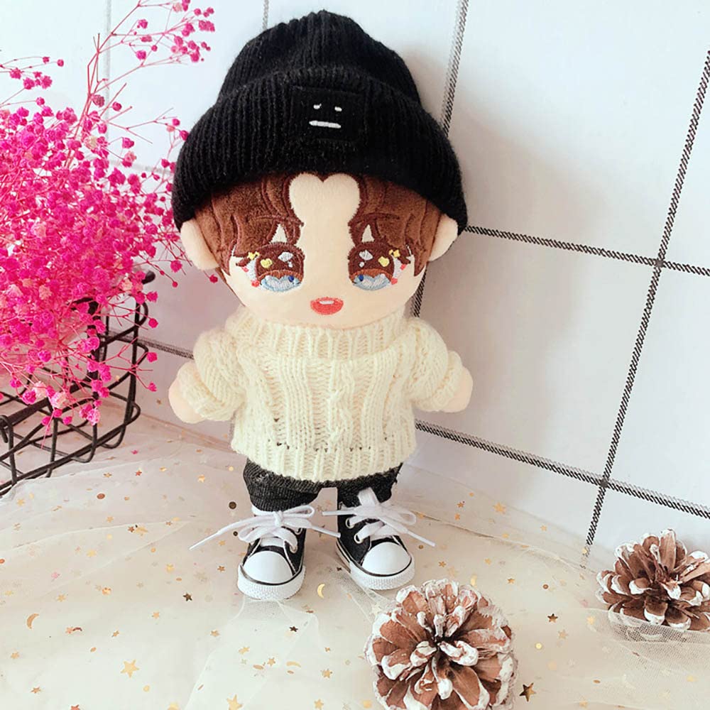 Niannyyhouse Doll Clothes Suit 7.8In/20Cm Plush Doll Clothes Hat + Sweater + Shorts 3-Piece Set Doll Dressup Square Face Hat Den