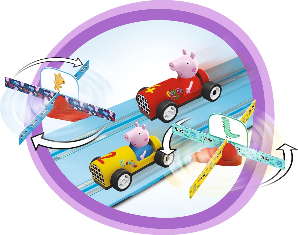 Carrera First Peppa Pig - Kids Granprix Slot Car Race Track With Spinners - Includes Peppa Pig And George Cars - Battery-Powered Beginner Racing Set For Kids Ages 3 Years And Up