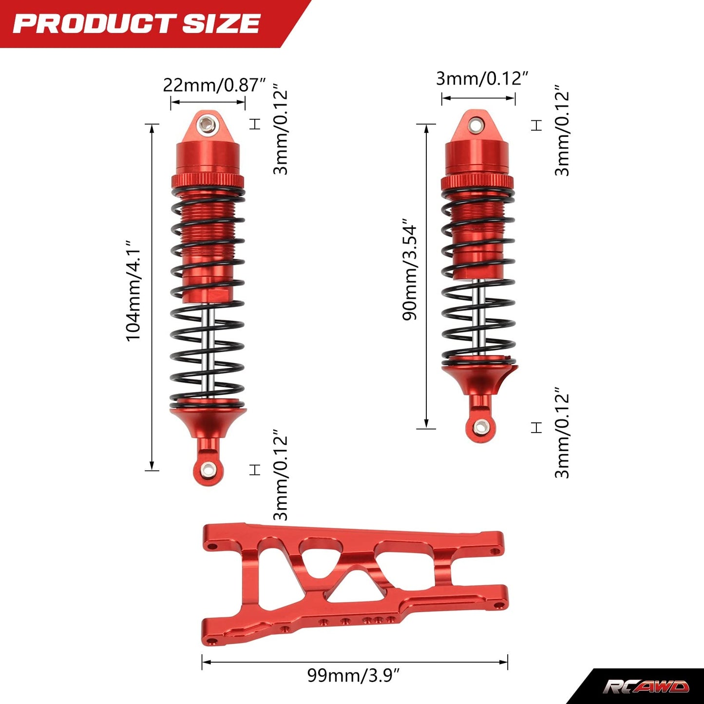 RCAWD Front Rear Full Aluminum Suspension Arms,Shock Absorber Assembled for 1/10 Traxxas Slash Rustler Hoss Stampede Bandit 4x4