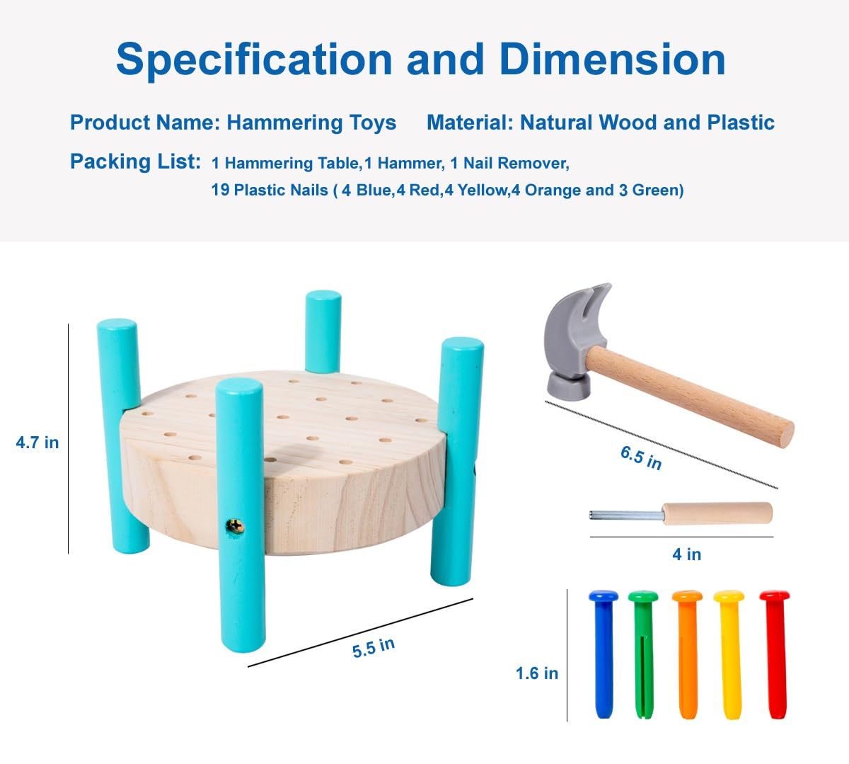 OUJILA Wooden Baby Workbench Pounding Hammer Toy for Toddlers,STEM Educational Preschool Learning Toys for Kids