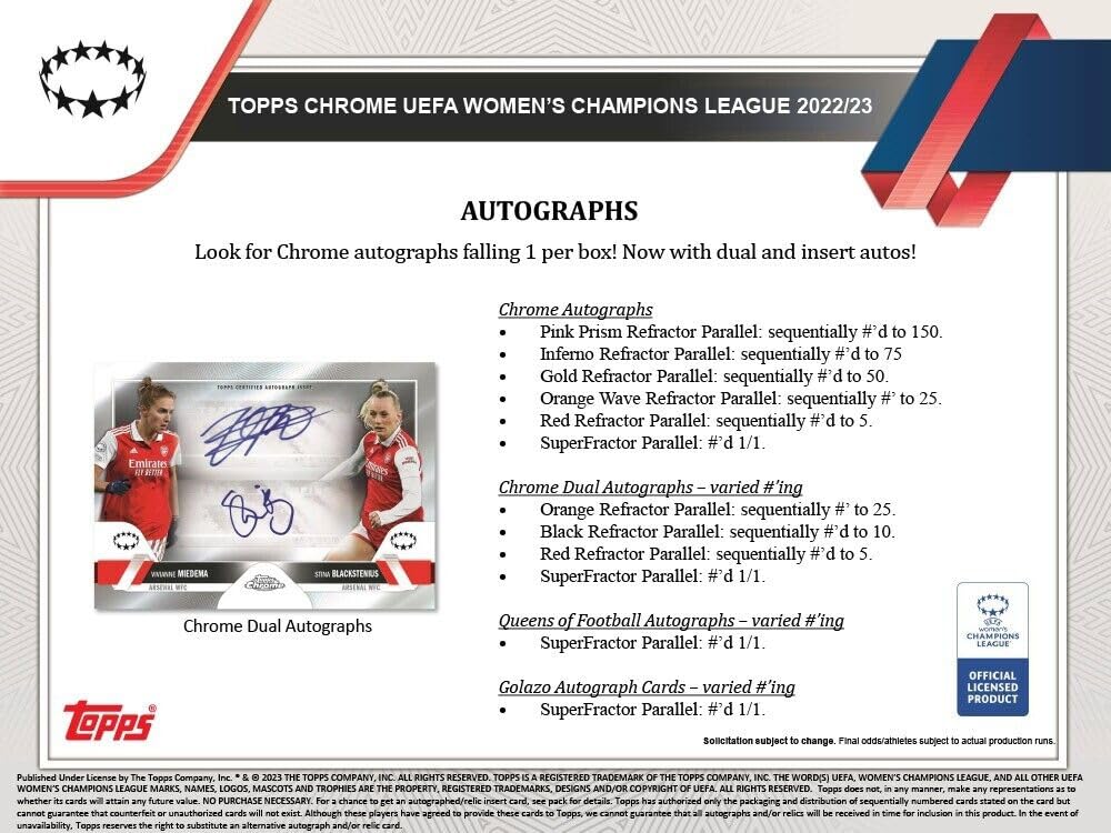 2022 2023 Topps Chrome Uefa Women'S Champions League Soccer Collection Factory Sealed Blaster Box With 3 Exclusive Aqua Prism Pa
