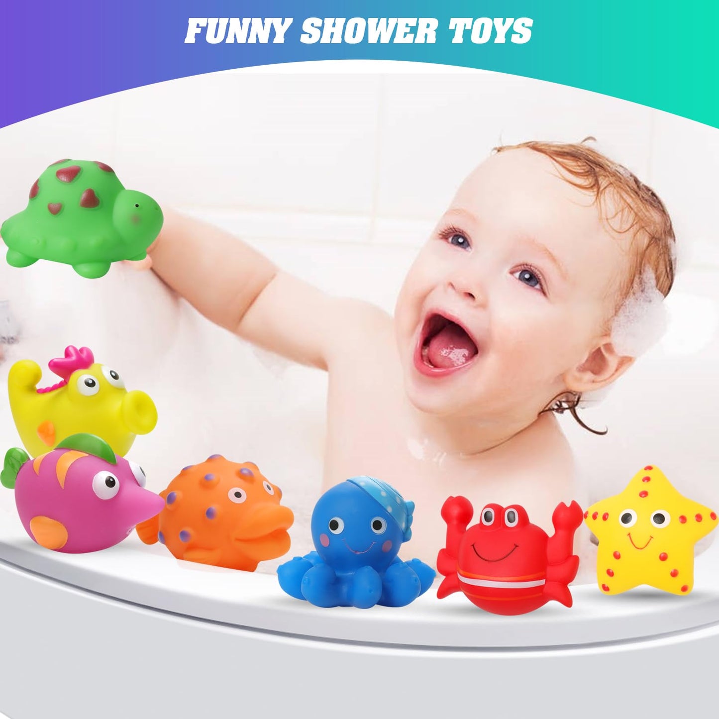Mold Free Baby Bath Toys - 7 Pcs No Hole Ocean Animals Bathtub Toys For Toddlers 1-3/Infants 6-12-18 Months,Water Table Toys Sho