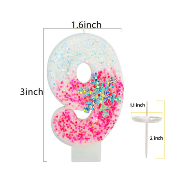Frozen Themed Birthday Candles, Number 9 Pink Birthday Candle for Party Supplies, Winter Birthday Party Supplies, 2.76 inch Numb