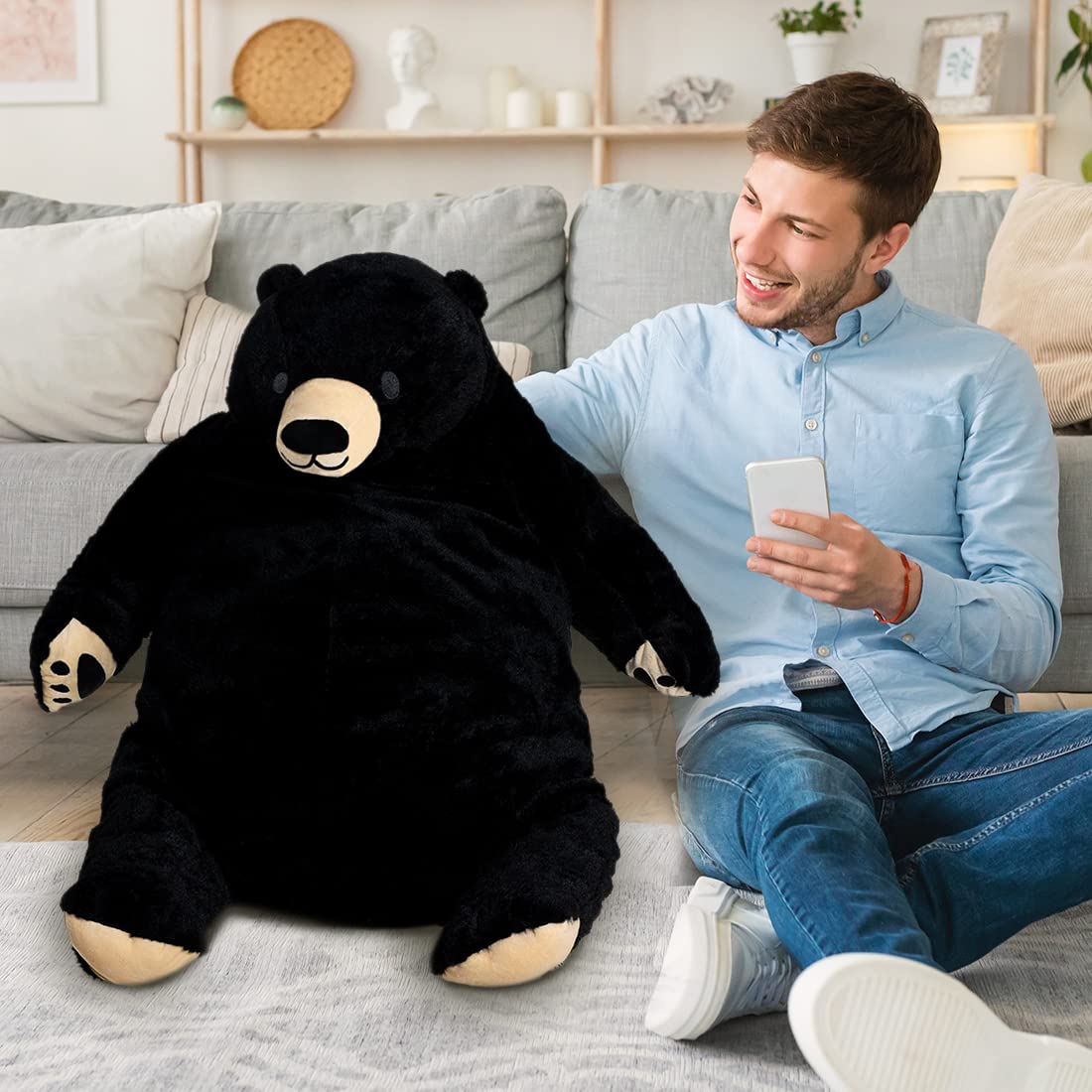 Yeqivo Huge Black Bear Plush, 60Cm Giant Stuffed Bear Soft Toy For Kids & Girlfriend