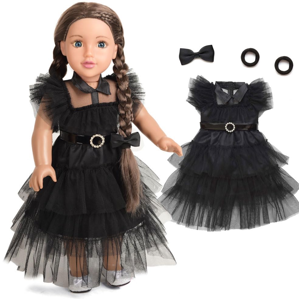 Sweet Dolly 18 Inch Doll Clothes Black Party Dress Costume Doll Accessories For 18 Inch Dolls (Doll Not Included)