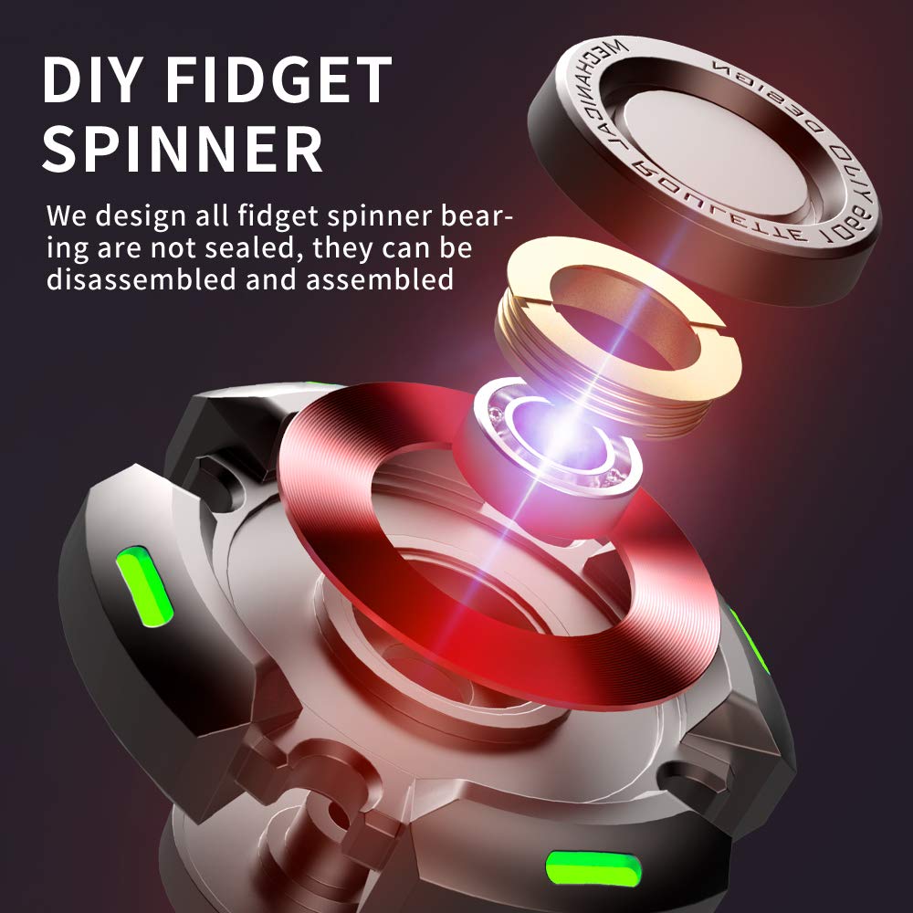 Fidget Spinners For Adults And Kids, Stress Anxiety Adhd Relief Figets Toy, Metal Finger Hand Spinner Toys With Luminous Light,