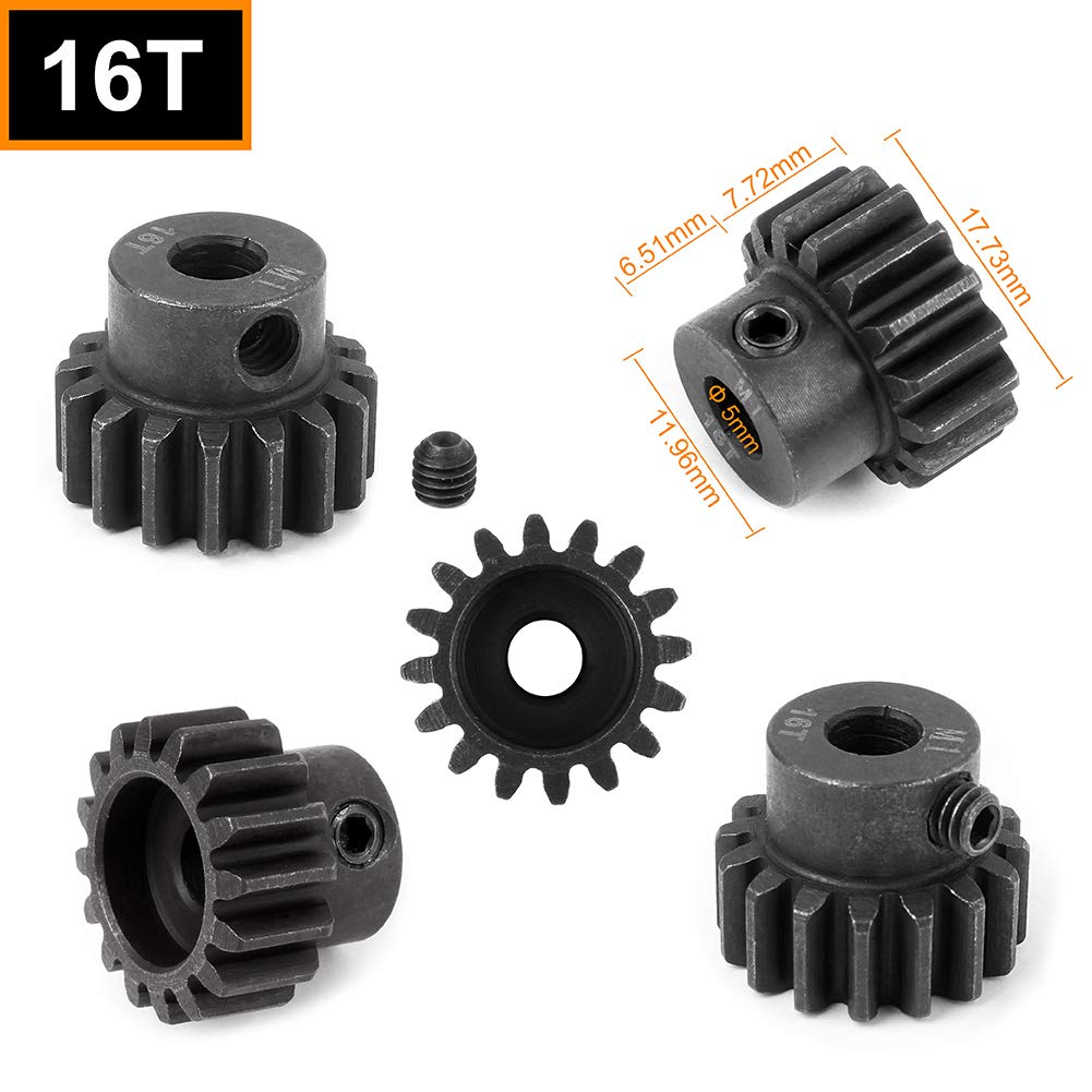 Hobbypark Metal Steel Mod 1 Pinion Gear Set 5Mm Shaft Hole 13T 14T 15T 16T Motor Gears Kit For Rc Car (4-Pack)