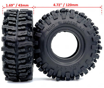 HOBBYSOUL 4pcs RC 1.9 Mud Slingers Tires Height 4.72'' / 120mm Soft Sticky 1.9 Tires Tyres For 1/10 RC Crawler Traxxas TRX4 / Ax