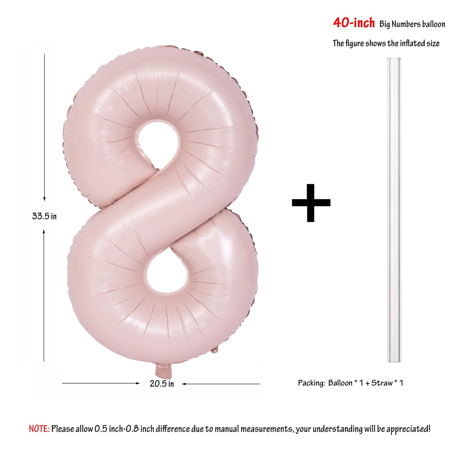 40 In Matte Pink Number Balloons Helium Foil Mylar Balloon Birthday Party Banquet Decoration Digital 8