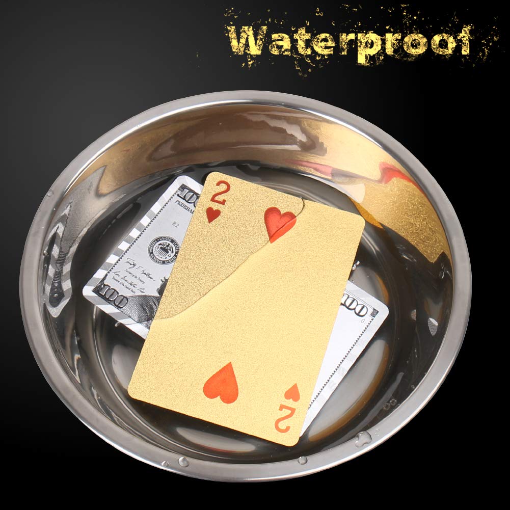 Joyoldelf Playing Cards, 2 Decks Of 24K Playing Cards With Dollar Pattern, Waterproof Playing Cards & Flexible Poker With Box - Classic Magic Tricks Tool For Party And Game, 1 Gold + 1 Silver