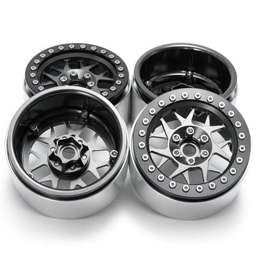 4PCS 2.2'' RC Aluminum Beadlock Wheels w/Hubs For 1/10 RC Axial Wraith RR10 YETI SCX10 D90 TRX4 CC01 (Titanium)