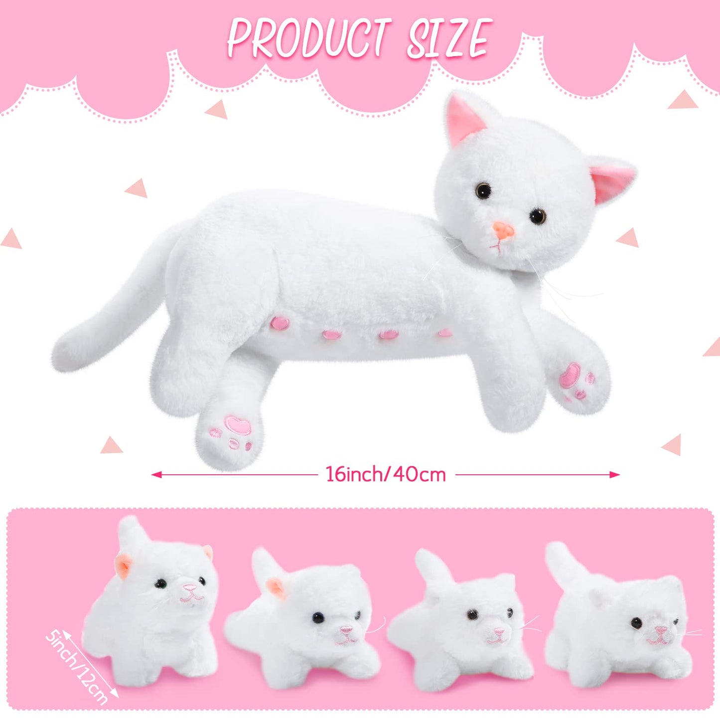 Skylety Nurturing Cat Stuffed Animal With 4 Plush Kittens, Cat Baby Stuffed For Girls And Boys Plushy Mommy Kitty With Baby Kittens For Birthday Party Favors Gifts(Warm Style)