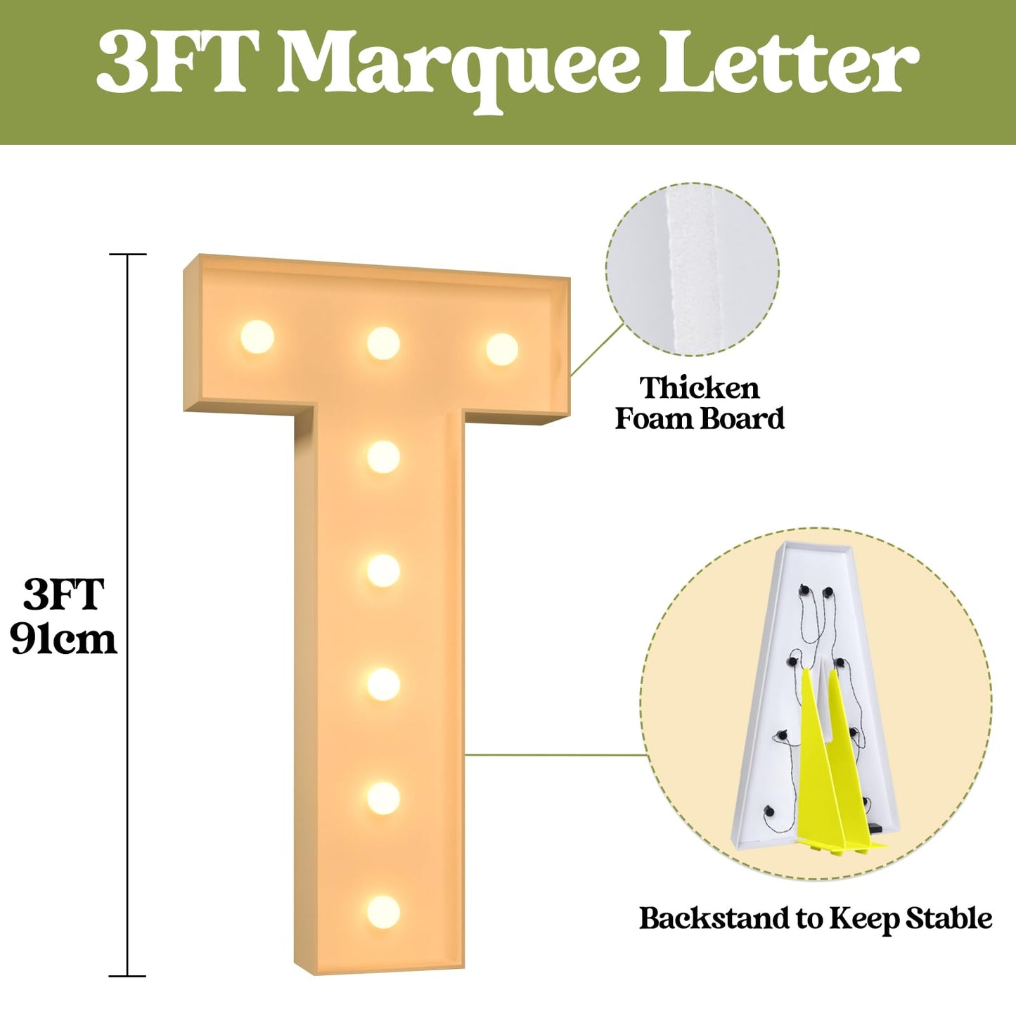 3Ft Marquee Light Up Letters, Large Marquee Letters T For Party Decorations, Big Baby Letters For Baby Shower Birthday Party Dec