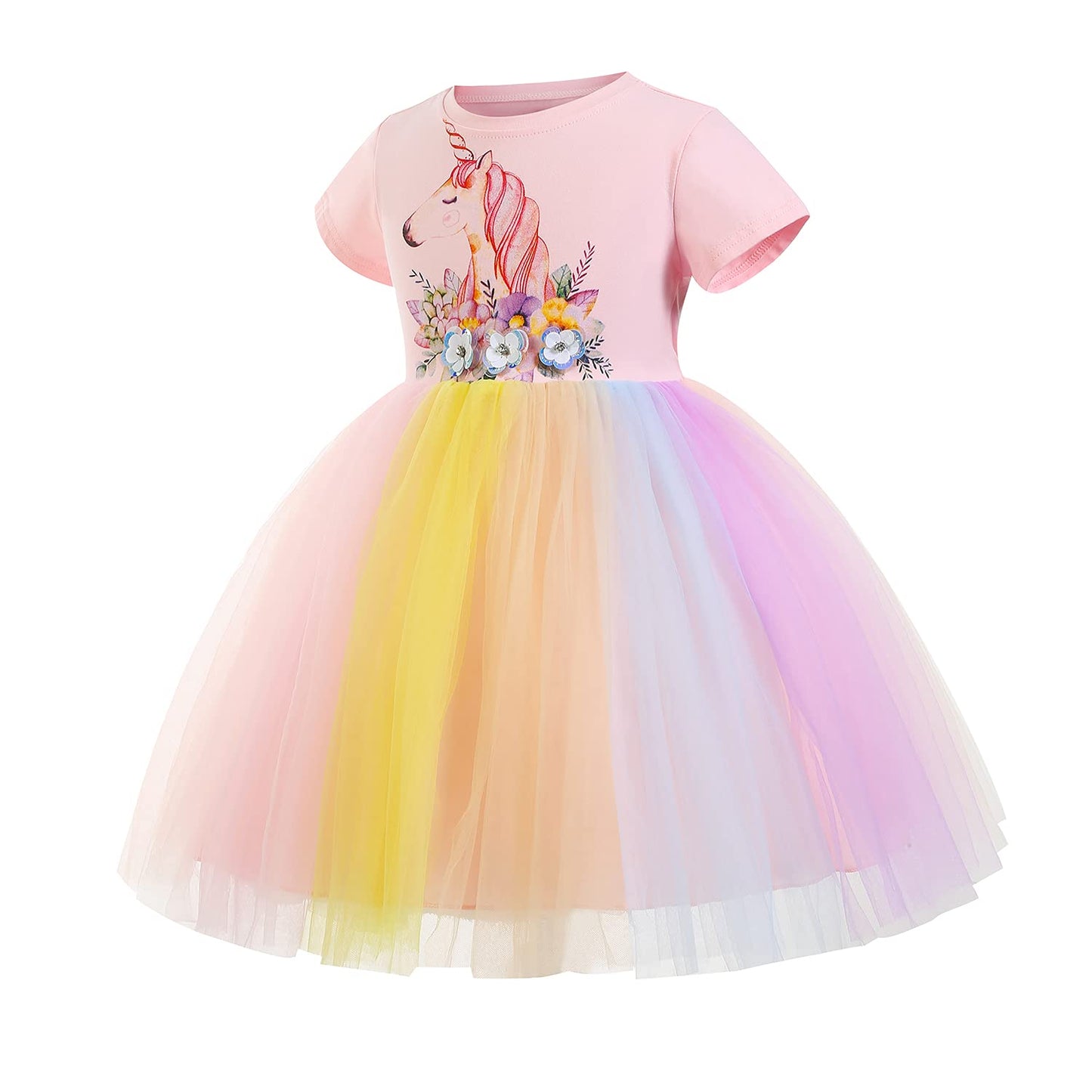 Chektin Unicorn Dress For Girls Tutu Dress Unicorn Costume Pageant Princess With Unicorn Headband & Satin Sash