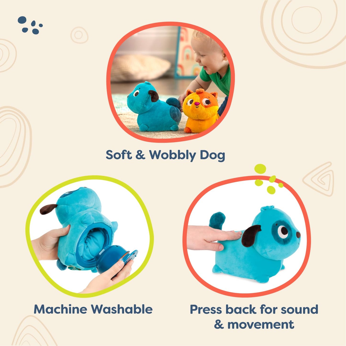 B. Toys - Plush Crawling Toy Dog - Interactive Plush Dog – Stuffed Animal – Washable Tummy Time Barking Plush Toy With Movement & Sounds- Toys For Babies, Toddlers – 1 Year +