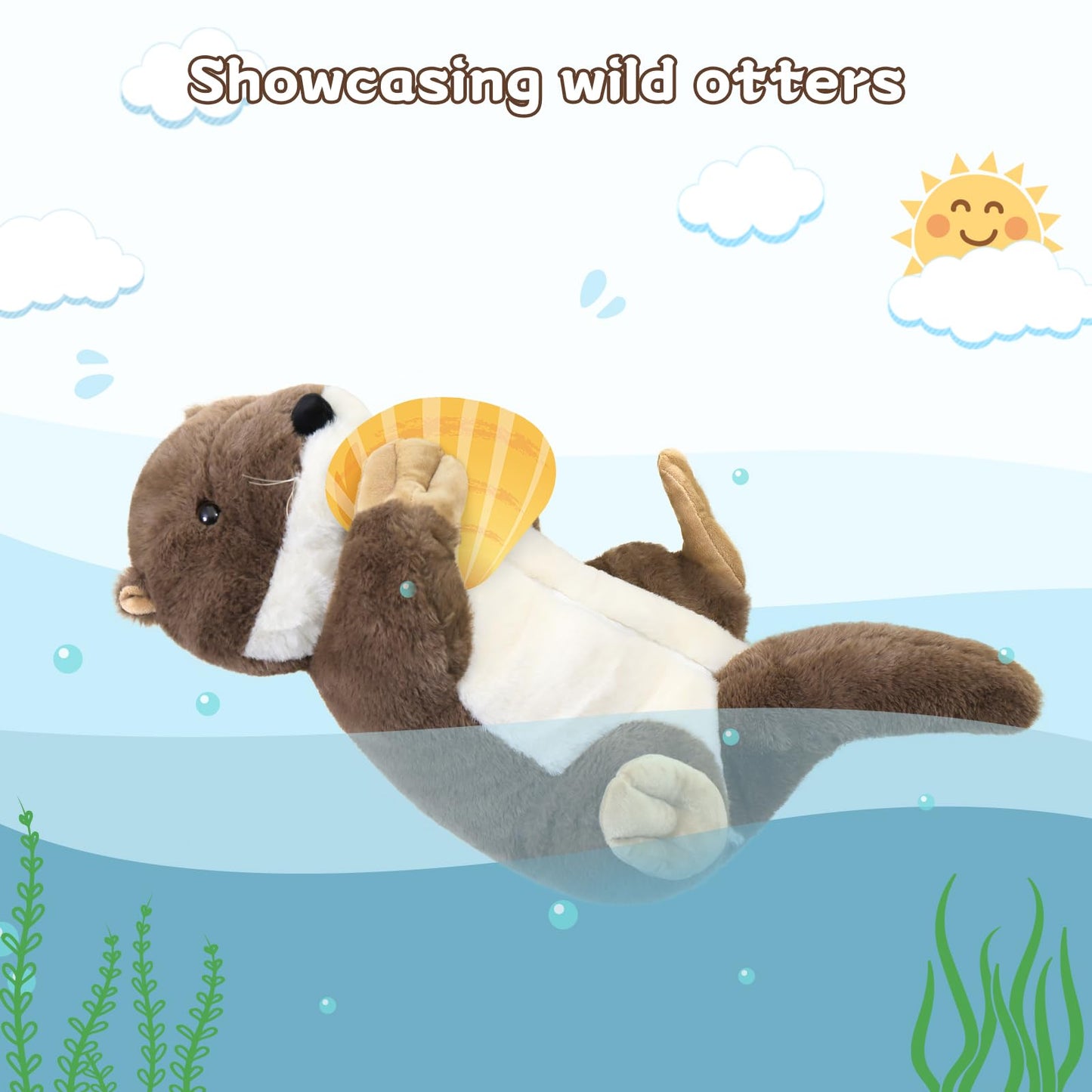 BENINY Otter Stuffed Animal Set - 24" Plush Mommy Otter with 3 Babies, Brown Polyester Toy, Perfect for Gifts and Parties