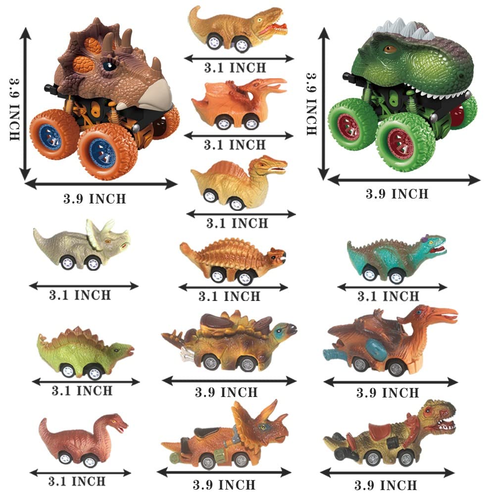 E EAKSON Dinosaur Toy Pull Back Cars, 14 Pack Dino Toys for 3 Year Old Boys and Toddlers, Boy Toys Age 3,4,5 and Up, Pull Back T