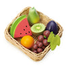 Tender Leaf Toys - Fruity Basket - 6 Pcs Solid Wood Fruits with Hand-Crafted Basket, Pretend Food Toy Playset Supermarket Shoppi