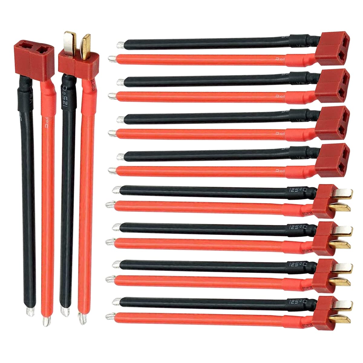 Nuofany 5Pairs T Plug Connector Female & Male with 12AWG 10cm Gauge Silicone for RC Lipo Battery Cable Drone Car