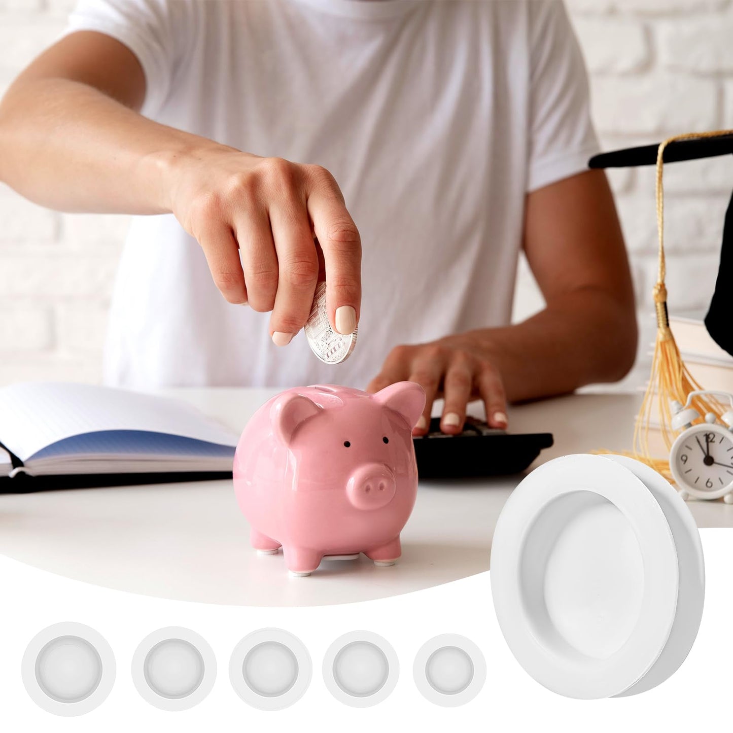 20 PCS Piggy Bank Stopper, 5 Sizes Rubber Saving Box Plug Rubber Saving Box Plug Round Piggy Bank Stopper Cover White Rubber Mon
