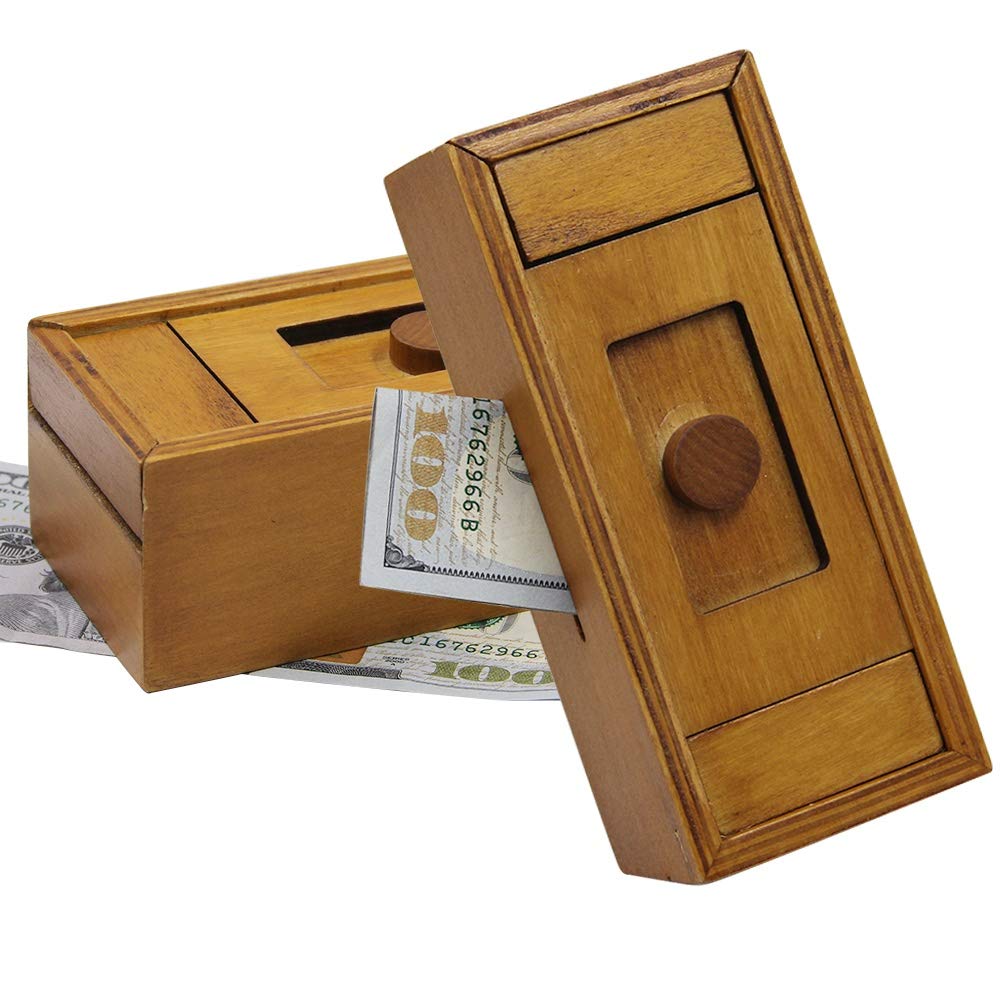 Atdawn Puzzle Gift Case Box With Secret Compartments, Wooden Money Box To Challenge Puzzles Brain Teasers For Adults