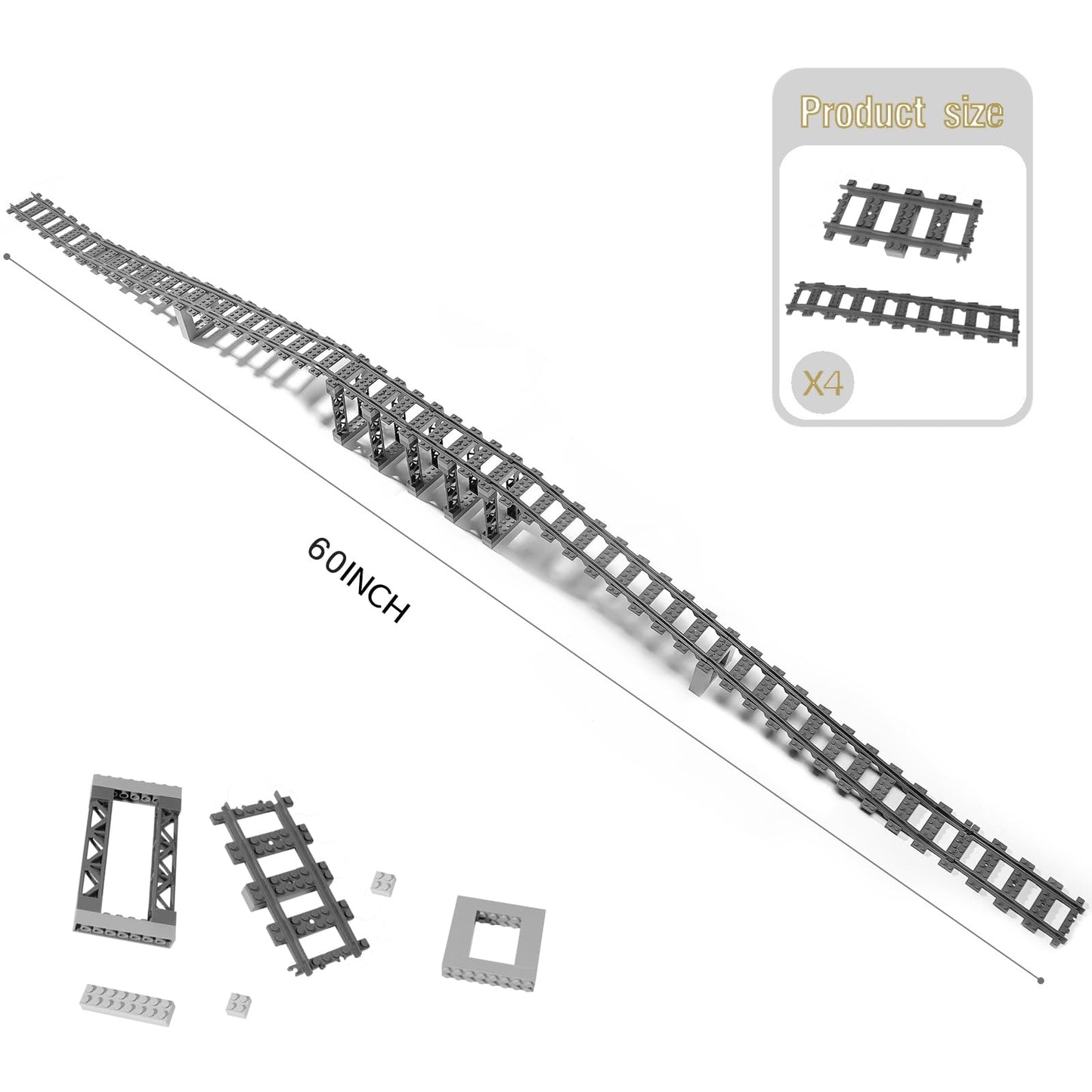 68 Pcs City Train Tracks Building Block Set Compatible With Lego,Train Tracks Accessories Set,Train Track Bridge Uphill And Down