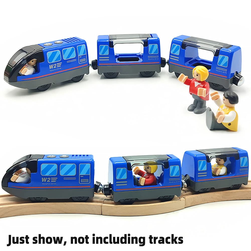Dshmixia Battery Operated Train For Wooden Train Track Set Toys For 3 4 5 Year Old Boys Kids Action Locomotive Train Magnetic Connection (Without Battery) (Blue)