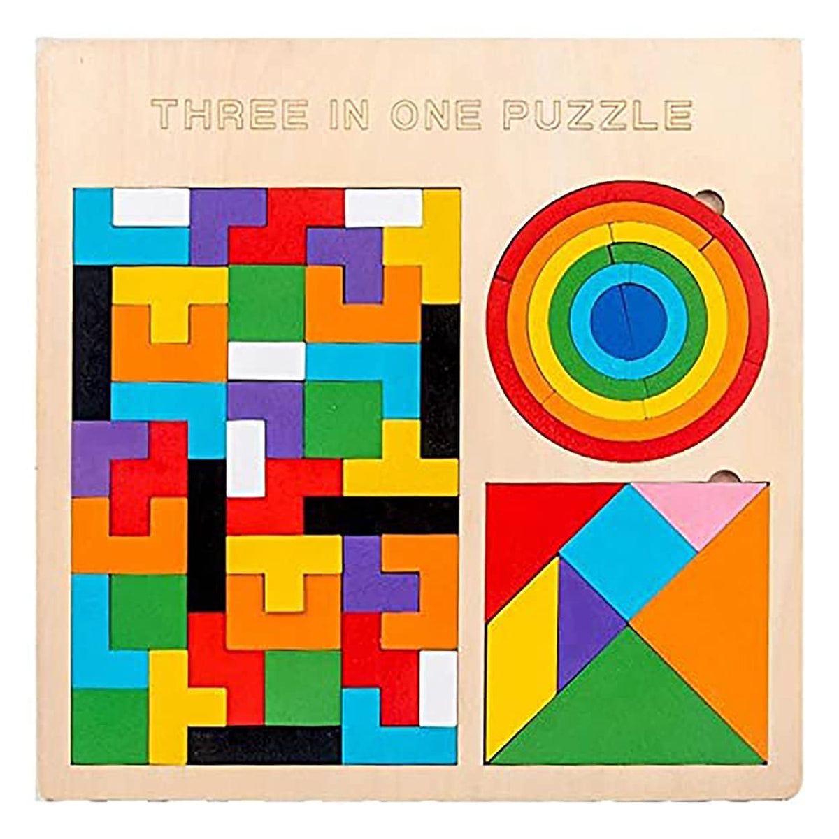 WHIZ KIDS Wooden 3 in 1 Learning & Educational Magnetic Tangrams, Tetris and Rainbow Bridge Pattern Blocks Puzzle Sorter Kids To