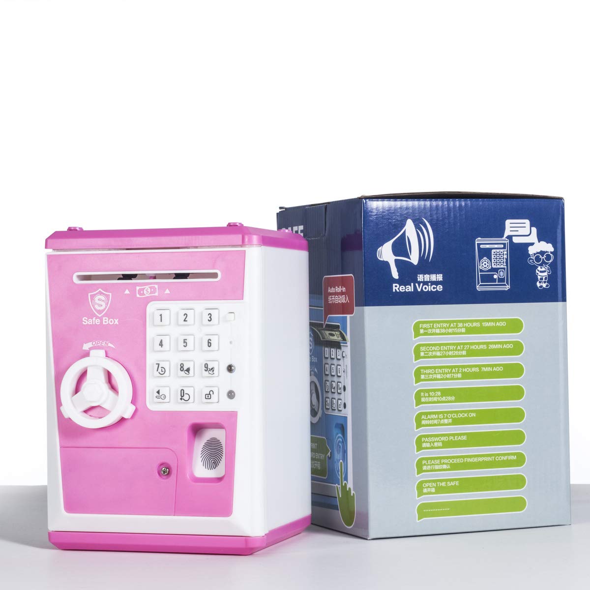 LIKE Toy Piggy Bank Safe Box - Fingerprint ATM Machine for Kids, Pink, Plastic, Model G982