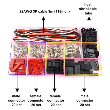 Elechawk 40 Sets Servo Plug Male Female Connector Kit, Crimp Pin Cable, Compatible with JST SYP Futaba, Model CWK-SYF254-FM01