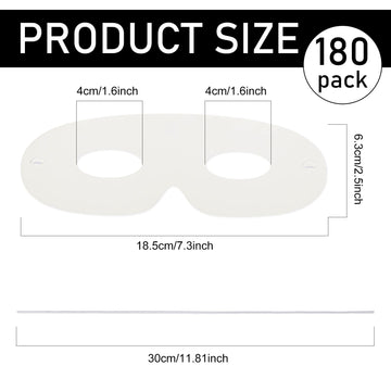 Vinsot 180 Pack White Paper Eye Masks Plain Masquerade Die Cut Blank Mask Paintable Craft Paper Costume with Elastic Ropes for C