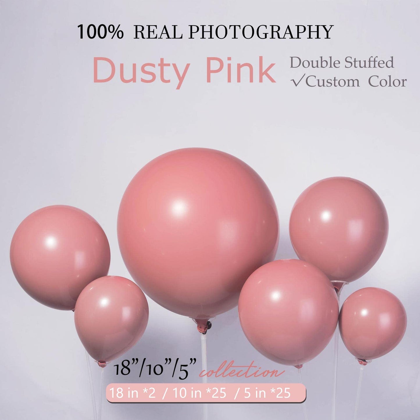 Dusty Pink Balloons Double-Stuffed Customized Retro Dusty Rose 52 Pack Different Sizes 18+10+5 Inch Balloon Garland Kit For Boho